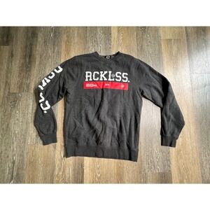 Young & Reckless Sweatshirt Mens Large Charcoal Grey Excellent Graphic Pullover